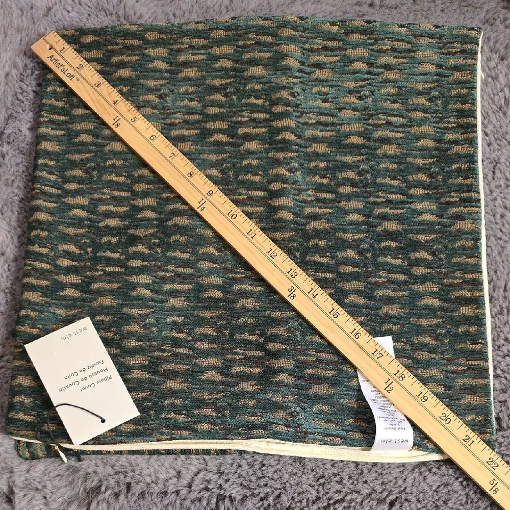 West Elm Jasper Green Beige Textured Chenille Pillow Cover 16x16 Bundle Of2